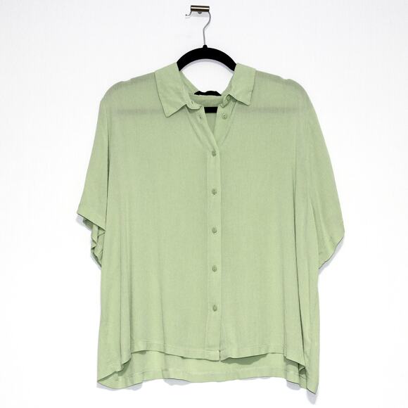 Defacto Green Button Down Blouse Short Sleeve Size 3XL - Picture 1 of 4